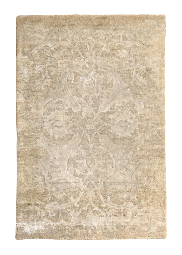 A35954 Oriental Rug Indian Handmade Area Transitional Neutral 2'0'' x 3'0'' -2x3- Whites Beige Floral Design