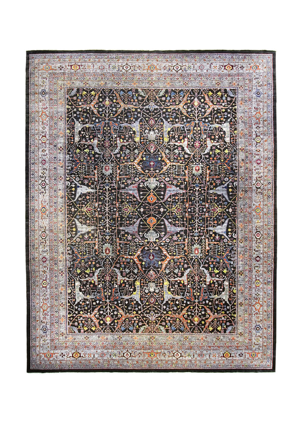 A35956 Oriental Rug Pakistani Handmade Area Transitional Tribal 11'10'' x 15'2'' -12x15- Purple Black Multi-color Floral Mostofi Design