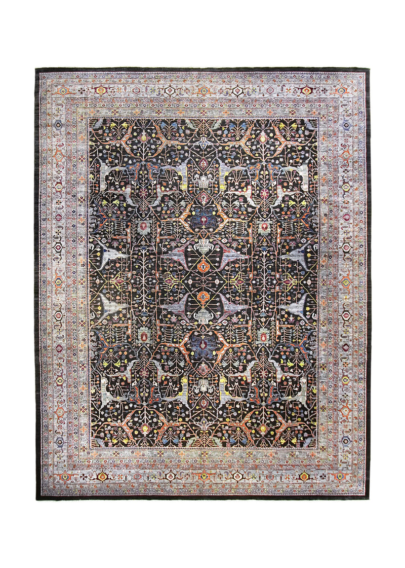 A35956 Oriental Rug Pakistani Handmade Area Transitional Tribal 11'10'' x 15'2'' -12x15- Purple Black Multi-color Floral Mostofi Design
