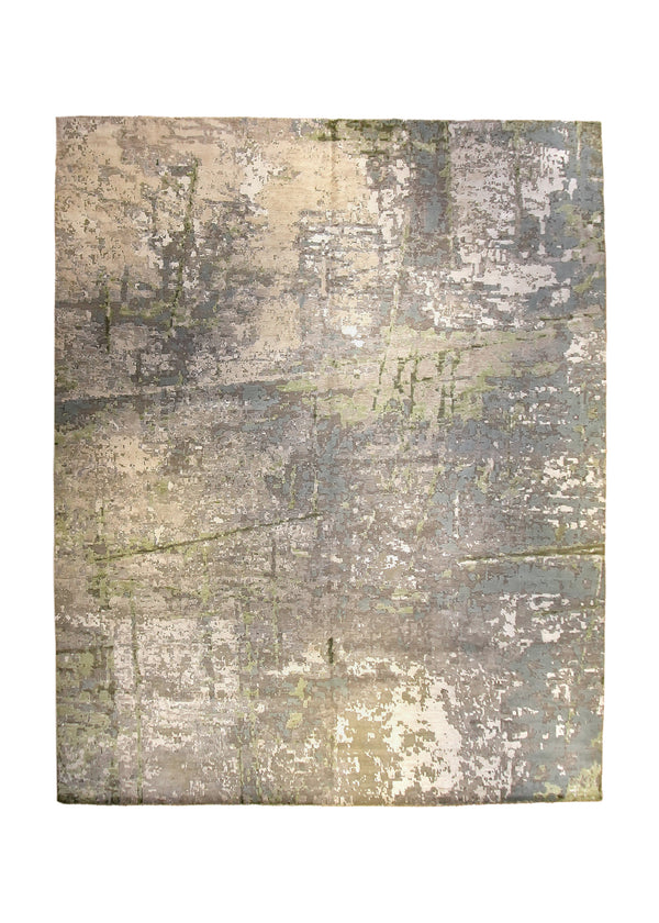 A35957 Oriental Rug Indian Handmade Area Modern Neutral 12'2'' x 15'0'' -12x15- Whites Beige Gray Green Abstract Splatter Design