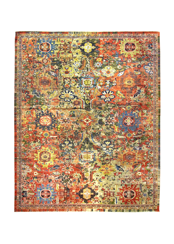 A35959 Oriental Rug Pakistani Handmade Area Transitional 12'3'' x 15'3'' -12x15- Red Yellow Gold Multi-color Floral Faryab Erased Oushak Design