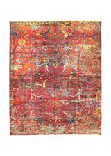 A35962 Oriental Rug Pakistani Handmade Area Transitional 8'4'' x 10'2'' -8x10- Red Yellow Gold Multi-color Floral Faryab Mostofi Design