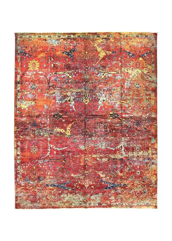 A35962 Oriental Rug Pakistani Handmade Area Transitional 8'4'' x 10'2'' -8x10- Red Yellow Gold Multi-color Floral Faryab Mostofi Design