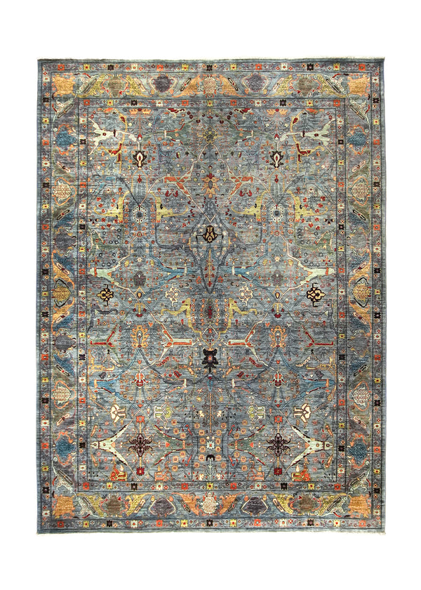 A35966 Oriental Rug Pakistani Handmade Area Transitional Tribal 8'11'' x 12'1'' -9x12- Blue Floral Ariana Mostofi Design