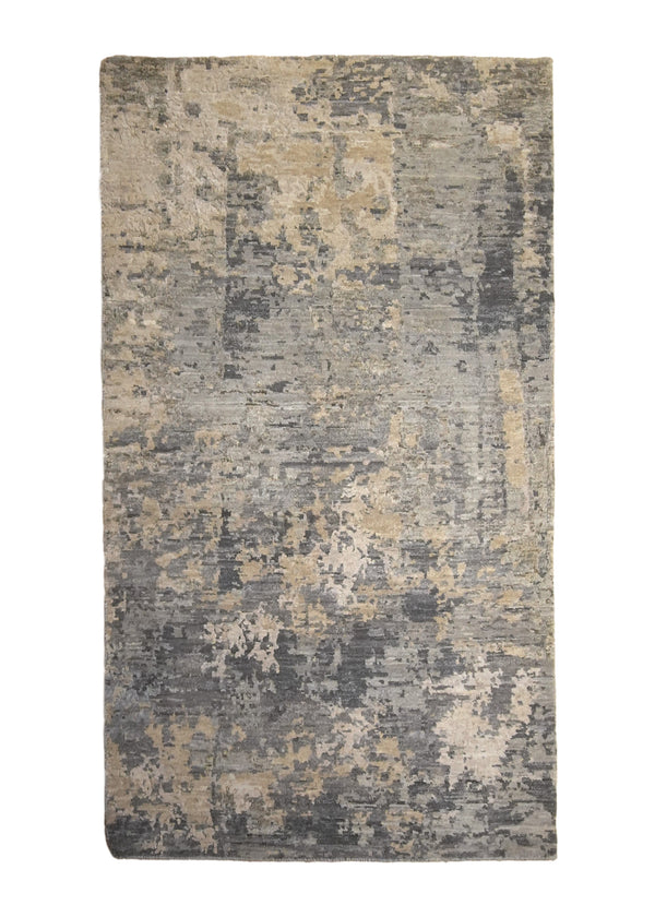 A35973 Oriental Rug Indian Handmade Area Modern Neutral 2'10'' x 5'0'' -3x5- Whites Beige Gray Abstract Splatter Design