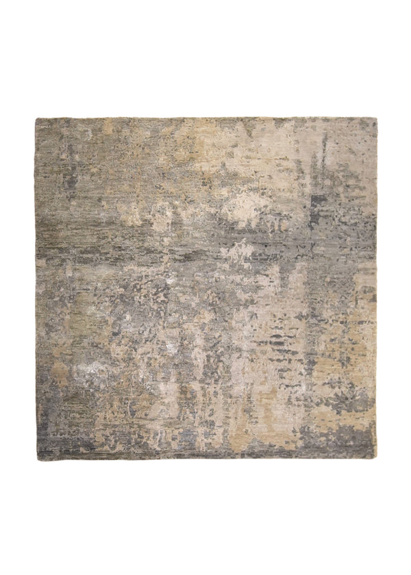 A35974 Oriental Rug Indian Handmade Square Modern Neutral 4'12'' x 5'0'' -5x5- Whites Beige Gray Abstract Splatter Design