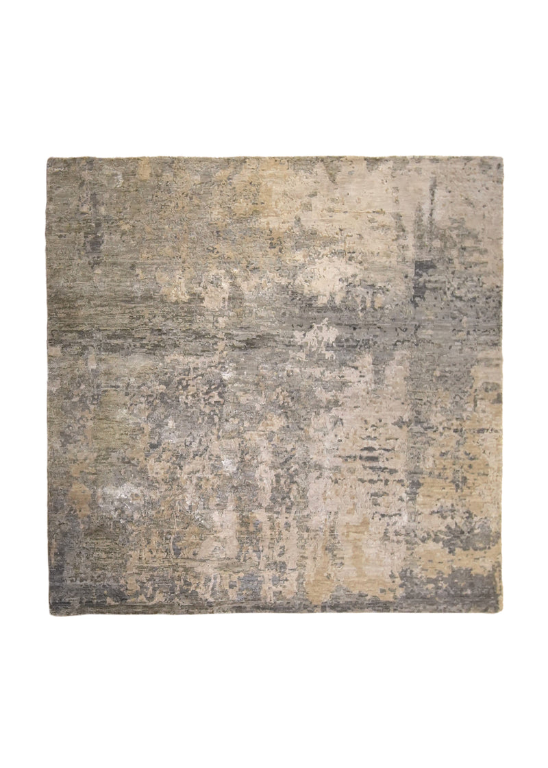 A35974 Oriental Rug Indian Handmade Square Modern Neutral 5'0'' x 5'0'' -5x5- Whites Beige Gray Abstract Splatter Design.jpg
