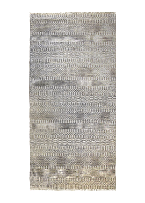 A35975 Oriental Rug Indian Handmade Area Modern Neutral 4'8'' x 9'6'' -5x10- Whites Beige Gray Stripes Grass Design
