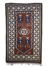 Oriental Rug Turkish Handmade Area Tribal 3'1"x5'1" (3x5) Whites/Beige Red Geometric Design #A10109