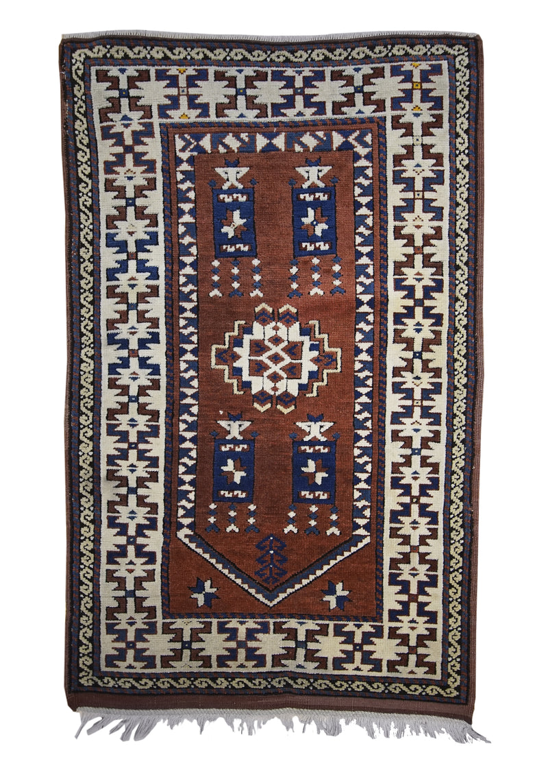 Oriental Rug Turkish Handmade Area Tribal 3'1"x5'1" (3x5) Whites/Beige Red Geometric Design #A10109