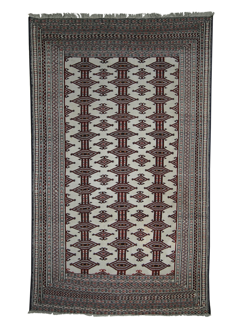 Persian Rug Turkmen Handmade Area Tribal 3'3"x5'3" (3x5) Whites/Beige Geometric Design #A10116