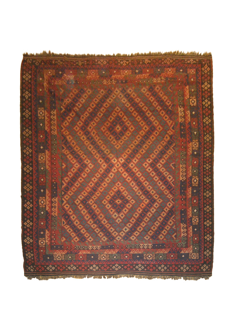 Oriental Rug Afghan Handmade Area Tribal 9'4"x12'5" (9x12) Red Blue Kilim Geometric Design #A10134