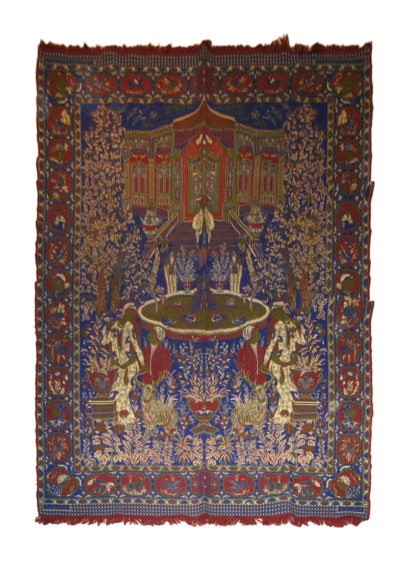 European Rug Handmade Area Traditional 6'6"x10'10" (7x11) Blue Red Tapestry Floral Design #A10183