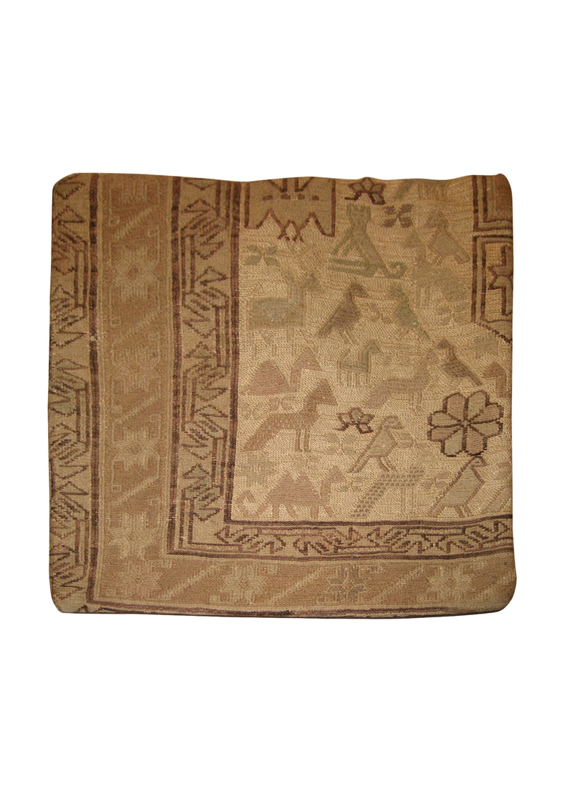 Persian Rug Azerbaijan Handmade Pillow Tribal 1'4"x1'4" (1x1) Whites/Beige Kilim Geometric Design #A10223