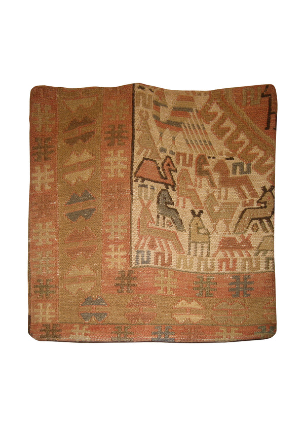 Persian Rug Azerbaijan Handmade Pillow Tribal 1'4"x1'4" (1x1) Pink Whites/Beige Kilim Geometric Design #A10260