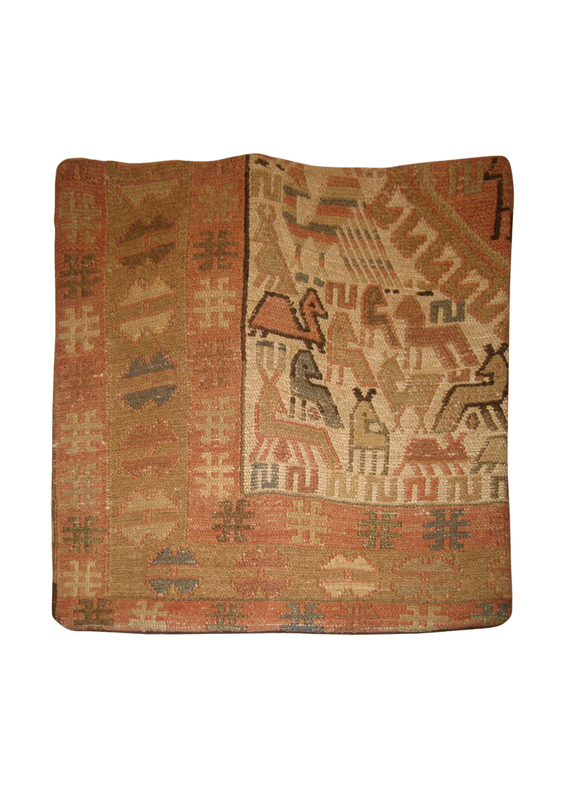 Persian Rug Azerbaijan Handmade Pillow Tribal 1'4"x1'4" (1x1) Pink Whites/Beige Kilim Geometric Design #A10260
