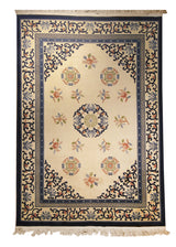 Oriental Rug Chinese Handmade Area Traditional 7'0"x10'0" (7x10) Whites/Beige Blue Floral Design #A10345