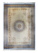 Oriental Rug Chinese Handmade Area Traditional 9'11"x14'2" (10x14) Whites/Beige Blue Floral Design #A10366