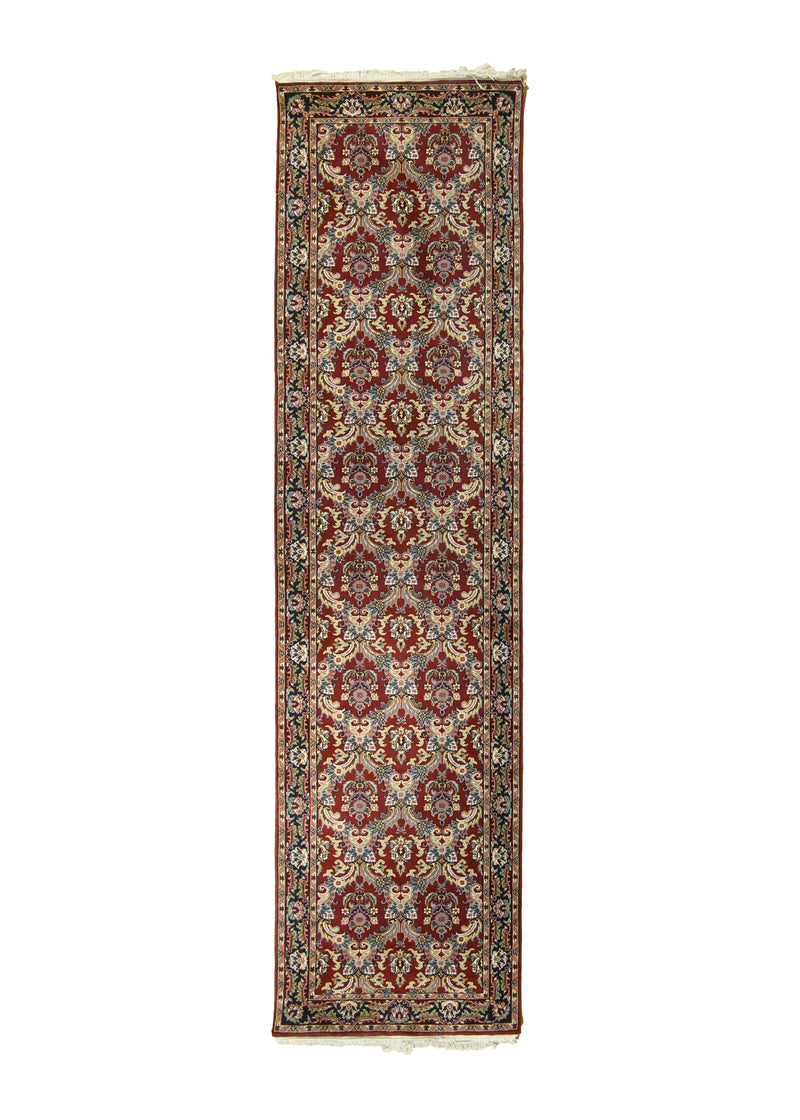 Oriental Rug Indian Handmade Runner Traditional 2'7"x10'0" (3x10) Red Blue Floral Design #A10379