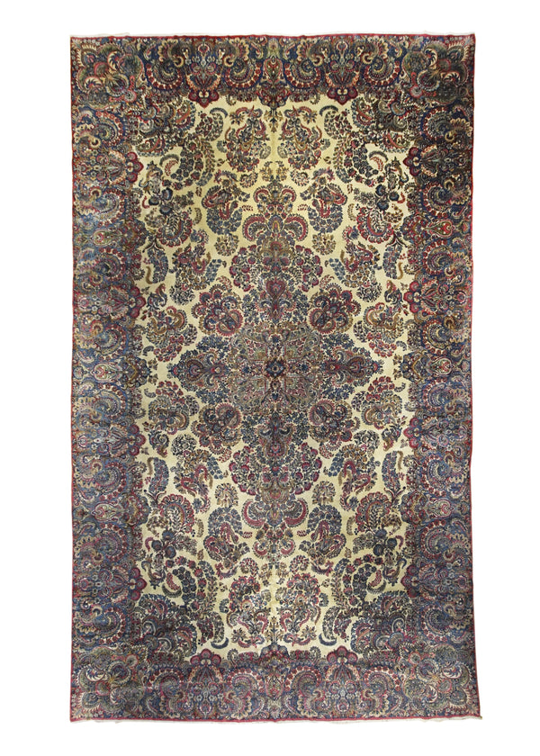 Persian Rug Lavar Kerman Handmade Area Traditional Antique 11'9"x19'9" (12x20) Whites/Beige Pink Blue Floral Design #A10419