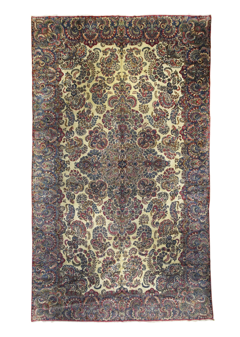 Persian Rug Lavar Kerman Handmade Area Traditional Antique 11'9"x19'9" (12x20) Whites/Beige Pink Blue Floral Design #A10419