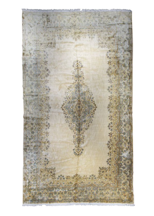 Persian Rug Kerman Handmade Area Traditional Vintage 10'8"x19'7" (11x20) Whites/Beige Blue Floral Open Field Design #A10474