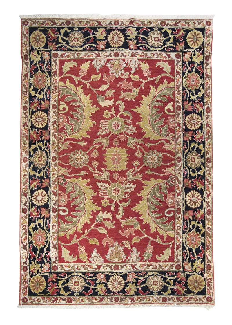 Oriental Rug Chinese Handmade Area Transitional 6'1"x8'10" (6x9) Red Green Floral Design #A10484