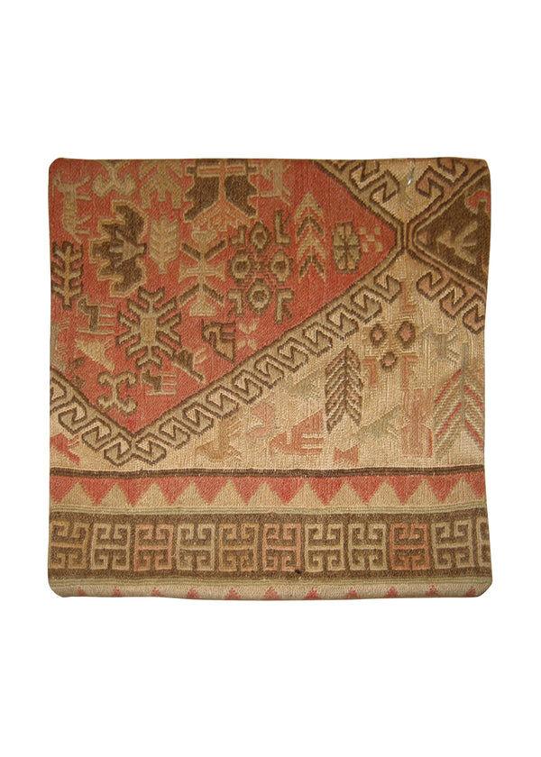 Persian Rug Azerbaijan Handmade Pillow Tribal 1'4"x1'4" (1x1) Whites/Beige Kilim Geometric Design #A10565
