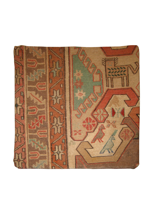 Persian Rug Azerbaijan Handmade Pillow Tribal 1'4"x1'4" (1x1) Whites/Beige Pink Kilim Geometric Design #A10567