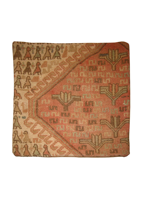 Persian Rug Azerbaijan Handmade Pillow Tribal 1'4"x1'4" (1x1) Whites/Beige Pink Kilim Geometric Design #A10570