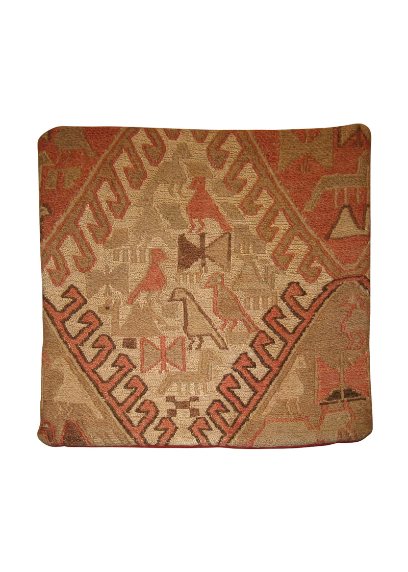 Persian Rug Azerbaijan Handmade Pillow Tribal 1'4"x1'4" (1x1) Whites/Beige Pink Kilim Geometric Design #A10572