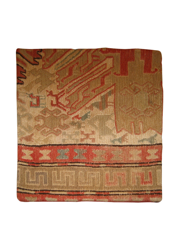 Persian Rug Azerbaijan Handmade Pillow Tribal 1'4"x1'4" (1x1) Whites/Beige Kilim Geometric Design #A10574