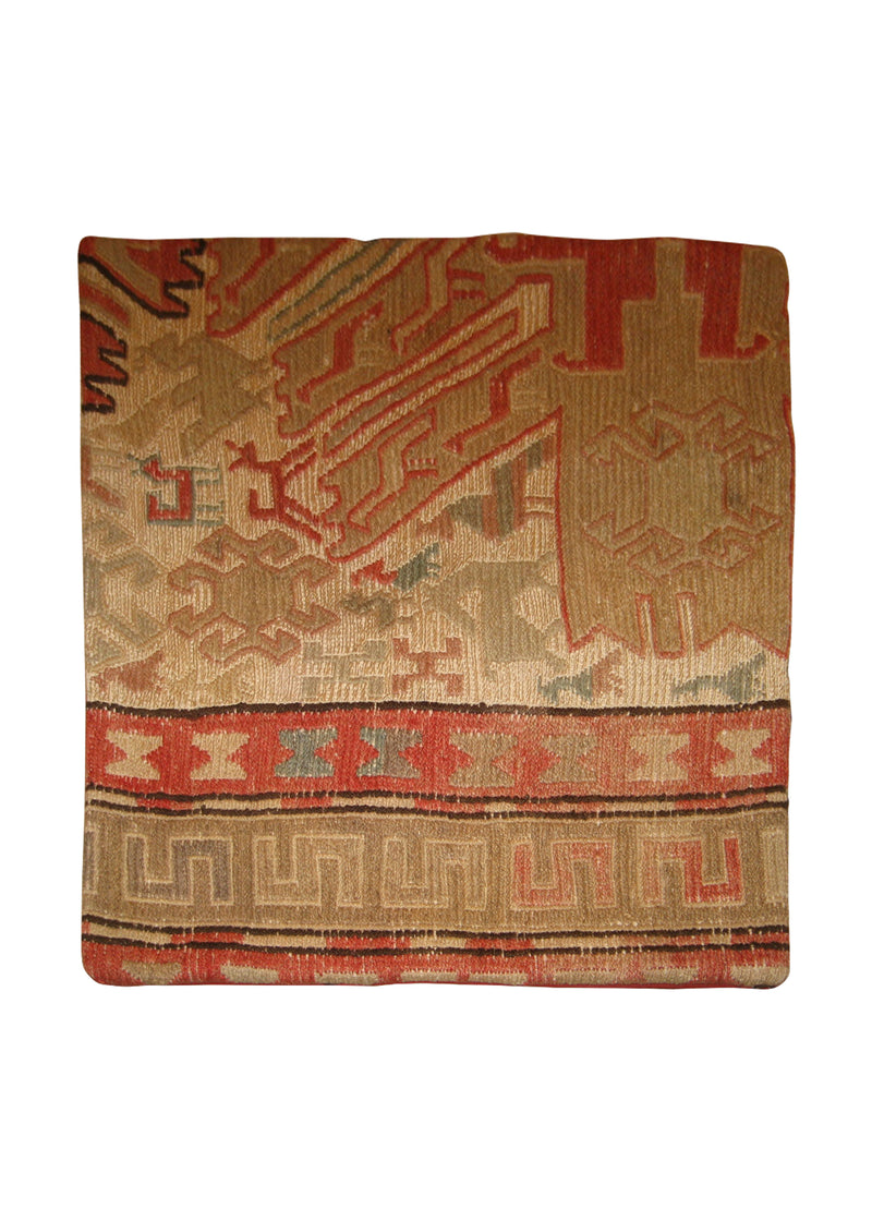 Persian Rug Azerbaijan Handmade Pillow Tribal 1'4"x1'4" (1x1) Whites/Beige Kilim Geometric Design #A10574