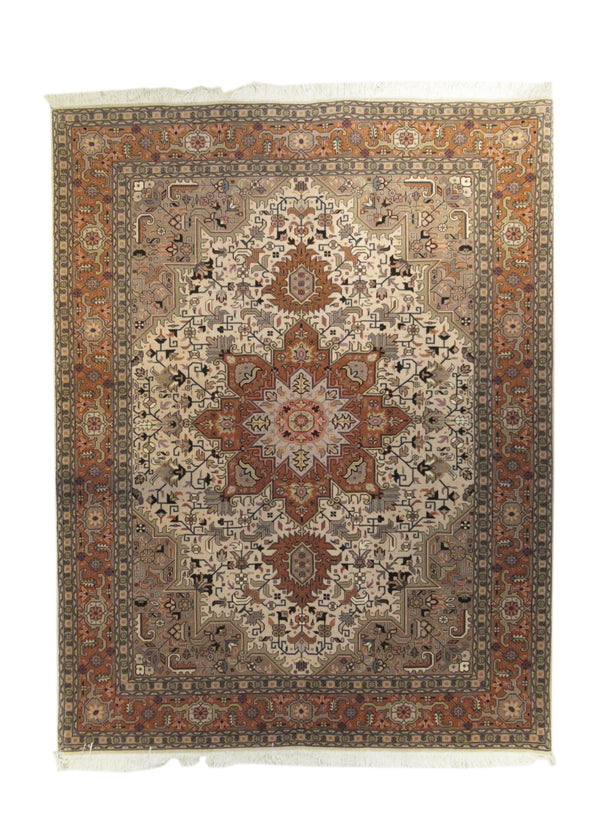 Persian Rug Tabriz Handmade Area Traditional Tribal 5'0"x6'6" (5x7) Pink Whites/Beige Heriz Geometric Design #A10623