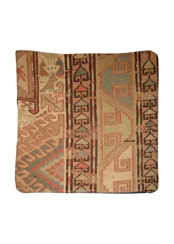 Persian Rug Azerbaijan Handmade Pillow Tribal 1'3"x1'4" (1x1) Pink Kilim Geometric Design #A10680