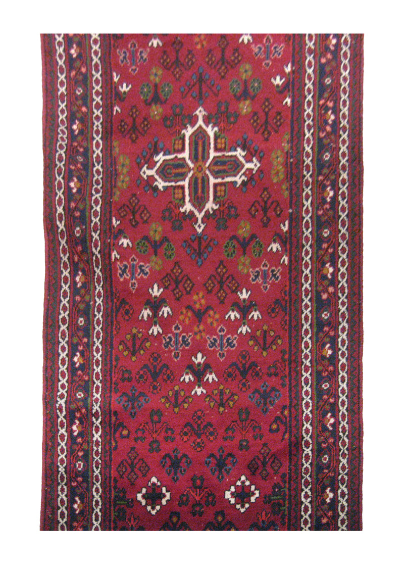 Persian Rug Josheghan Handmade Runner Tribal 3'8"x10'4" (4x10) Red Geometric Design #A10688