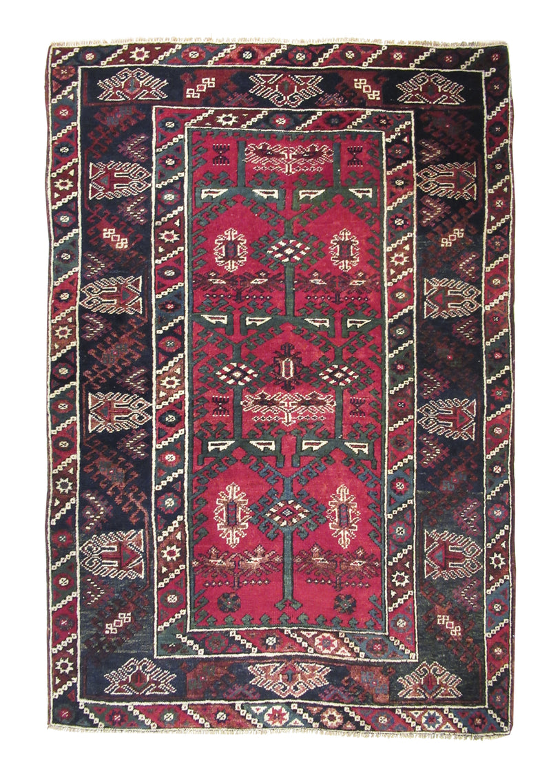 Oriental Rug Turkish Handmade Area Tribal 4'7"x6'11" (5x7) Red Blue Geometric Design #A10694