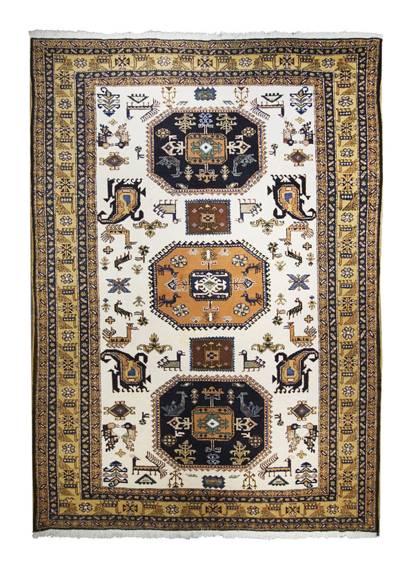 Persian Rug Meshkin Handmade Area Tribal 8'4"x11'5" (8x11) Whites/Beige Yellow/Gold Geometric Paisley/Boteh Animals Design #A10726
