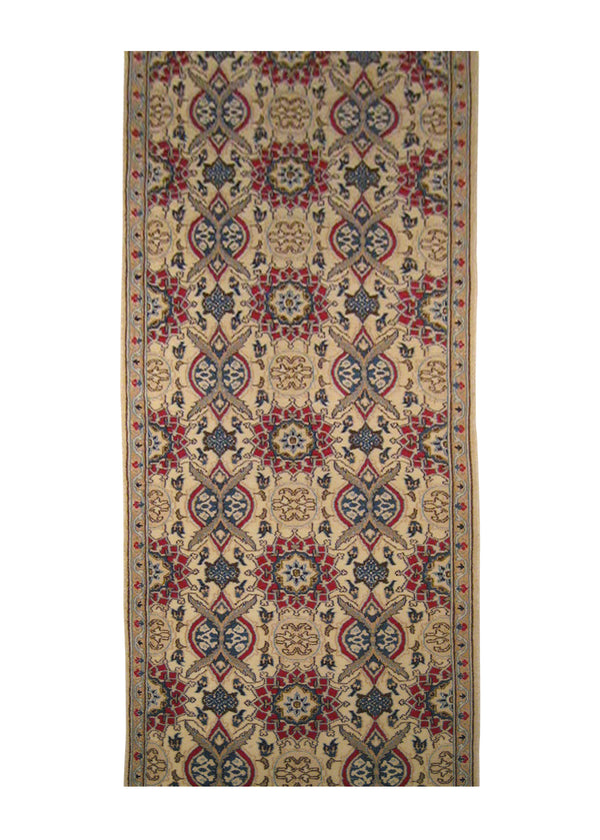 Persian Rug Nain Handmade Runner Traditional 2'9"x12'7" (3x13) Whites/Beige Blue Red Floral Design #A10862