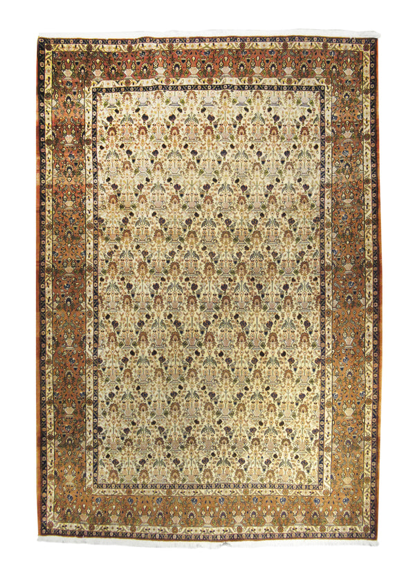 Persian Rug Varamin Handmade Area Tribal Vintage 7'3"x10'4" (7x10) Red Whites/Beige Tree of Life Animals Design #A11078