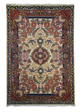 Persian Rug Bakhtiari Handmade Area Tribal 3'7"x5'2" (4x5) Whites/Beige Red Floral Animals Design #A11102