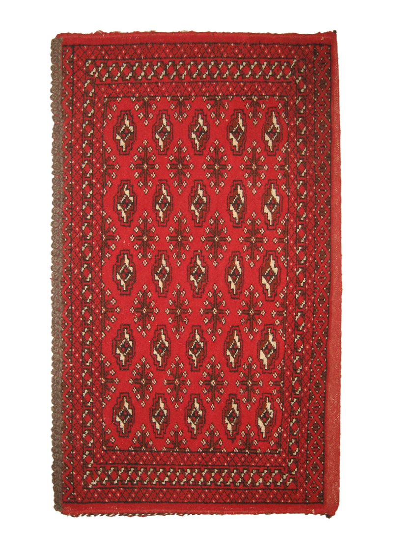 Persian Rug Turkmen Handmade Area Tribal 1'8"x2'7" (2x3) Red Geometric Bokhara Elephant Foot Poshti Design #A11157