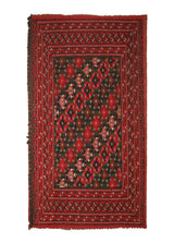 Persian Rug Turkmen Handmade Area Tribal 1'6"x2'8" (2x3) Red Green Geometric Bokhara Elephant Foot Poshti Design #A11158