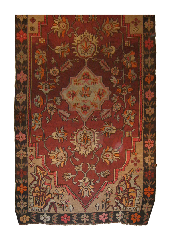Oriental Rug Turkish Handmade Area Traditional Antique 6'4"x14'0" (6x14) Pink Brown Kilim Geometric Design #A11164