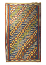 Persian Rug Shiraz Handmade Area Tribal 6'5"x10'4" (6x10) Blue Red Multi-color Geometric Kilim Design #A11170