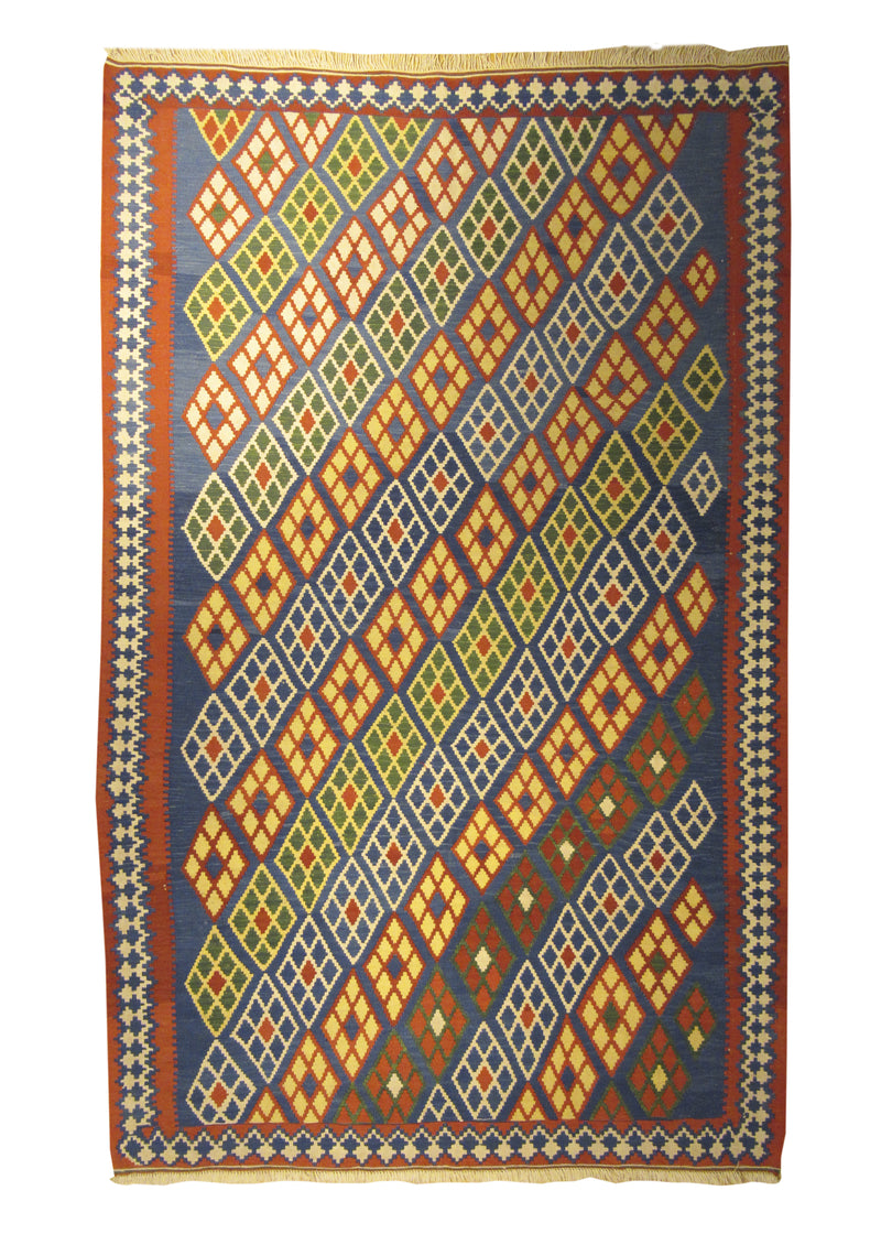 Persian Rug Shiraz Handmade Area Tribal 6'5"x10'4" (6x10) Blue Red Multi-color Geometric Kilim Design #A11170
