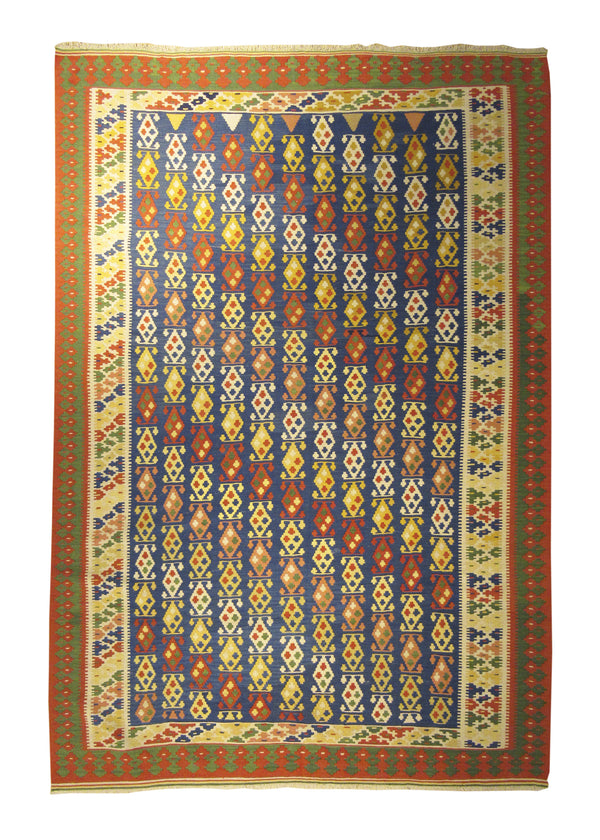 Persian Rug Shiraz Handmade Area Tribal 6'8"x10'0" (7x10) Blue Green Multi-color Geometric Kilim Design #A11171