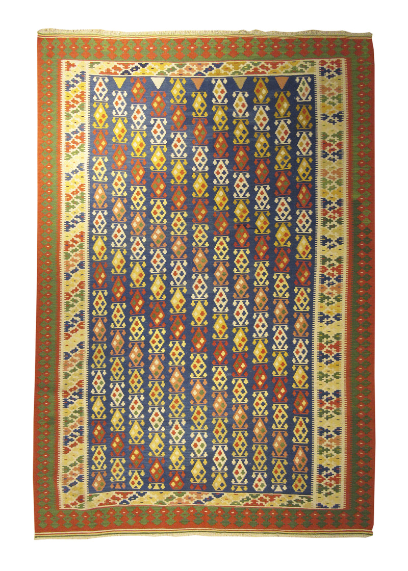 Persian Rug Shiraz Handmade Area Tribal 6'8"x10'0" (7x10) Blue Green Multi-color Geometric Kilim Design #A11171