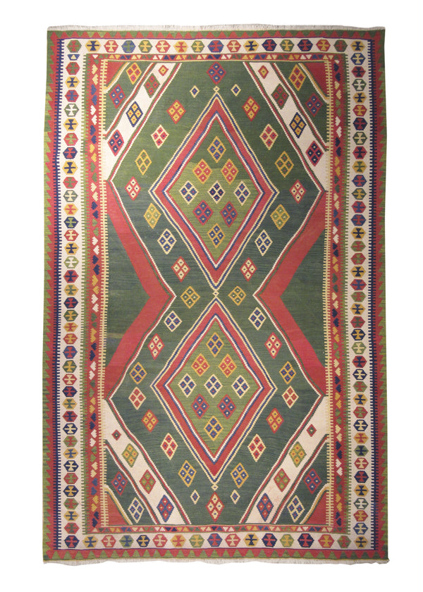 Persian Rug Shiraz Handmade Area Tribal 6'6"x10'2" (7x10) Red Green Geometric Kilim Design #A11192