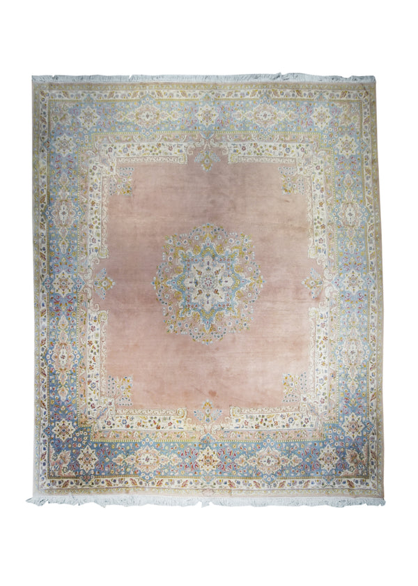 Persian Rug Kerman Handmade Area Traditional 10'7"x12'8" (11x13) Pink Blue Floral Open Field Design #A11210